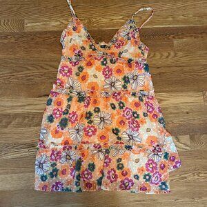 Orange Floral Ruffle Dress